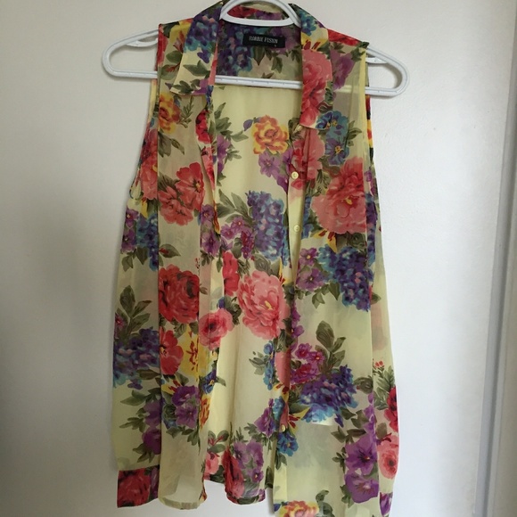 Tops - Cold Shoulder Floral Button Down Blouse